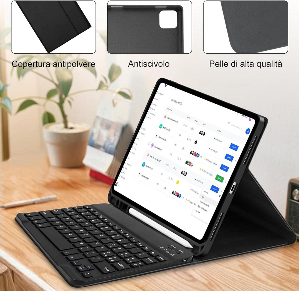 Клавиатурный чехол для iPad Pro 11 (M4) с держателем для Apple Pencil Bluetooth съемный QWERTY черный PU Киев - изображение 3