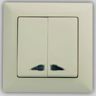 Выключатель двухклавишный с подсветкой Anestech (кремовый) Винница - изображение 1