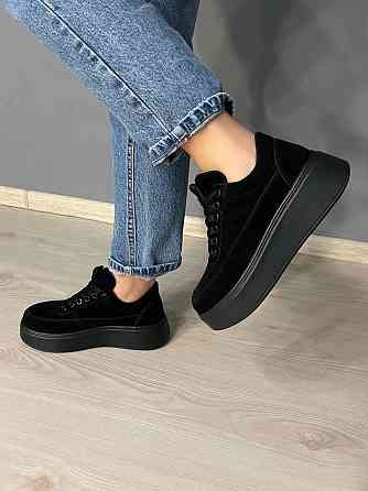 Кеди жіночі Hengji 536-8 замшеві на платформі з окантовкою чорні, 36, 23,5 см Київ