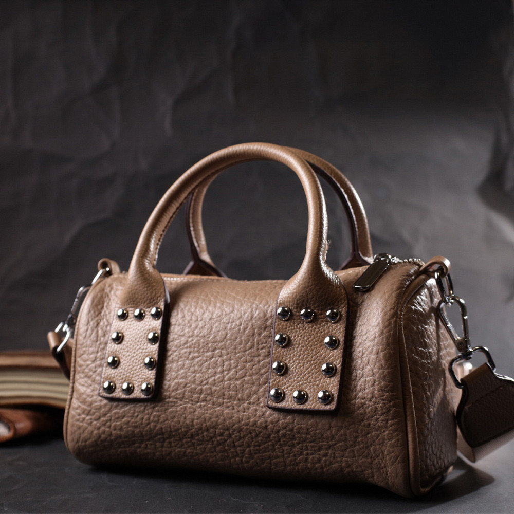 Сумка женская с металлическими акцентами на ручках из натуральной кожи Vintage 22368 Бежевая Киев - изображение 10