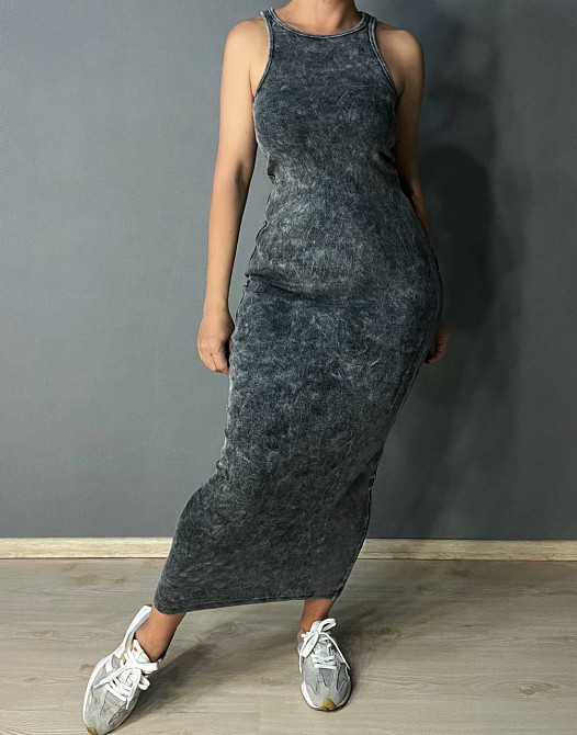 Платье женское MMC 240030 длинное майкой вареное тай-дай в рубчик, черный, one size Киев - изображение 9