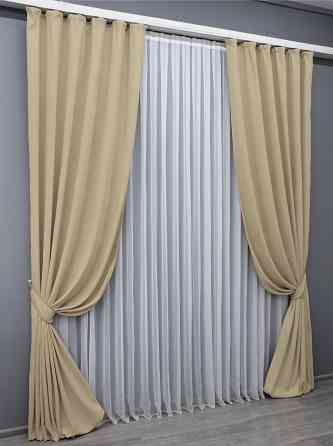 Комплект готовых штор VR-Textil Микровелюр Petek № 1491ш Бежевый 100х290 см 2 шт (31-779) Киев
