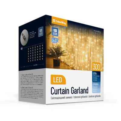 Гирлянда ColorWay Штора занавес 3 x 3 м 300 LED USB теплый цвет (CW-GW-300L33U) Винница