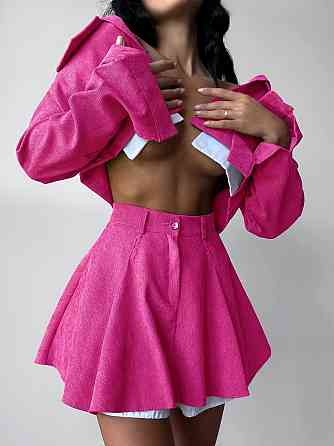 Жіночий стильний костюм-двійка: піджак і спідниця мікровельвет Малина, 42/44 Одеса