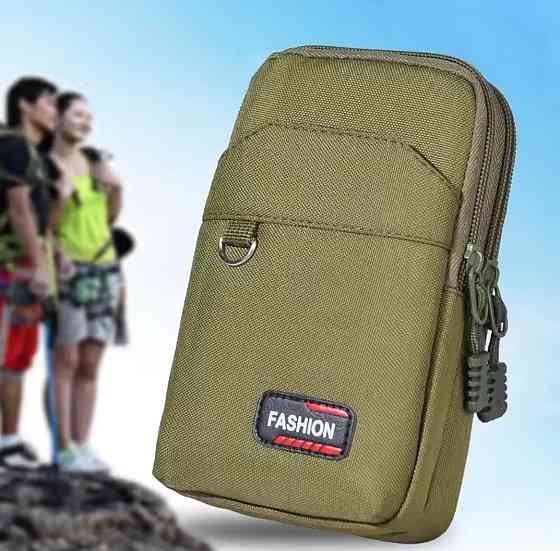 Сумка тактическая мужская поясная с карабином 3 кармана 17 на 11 см зеленый Киев