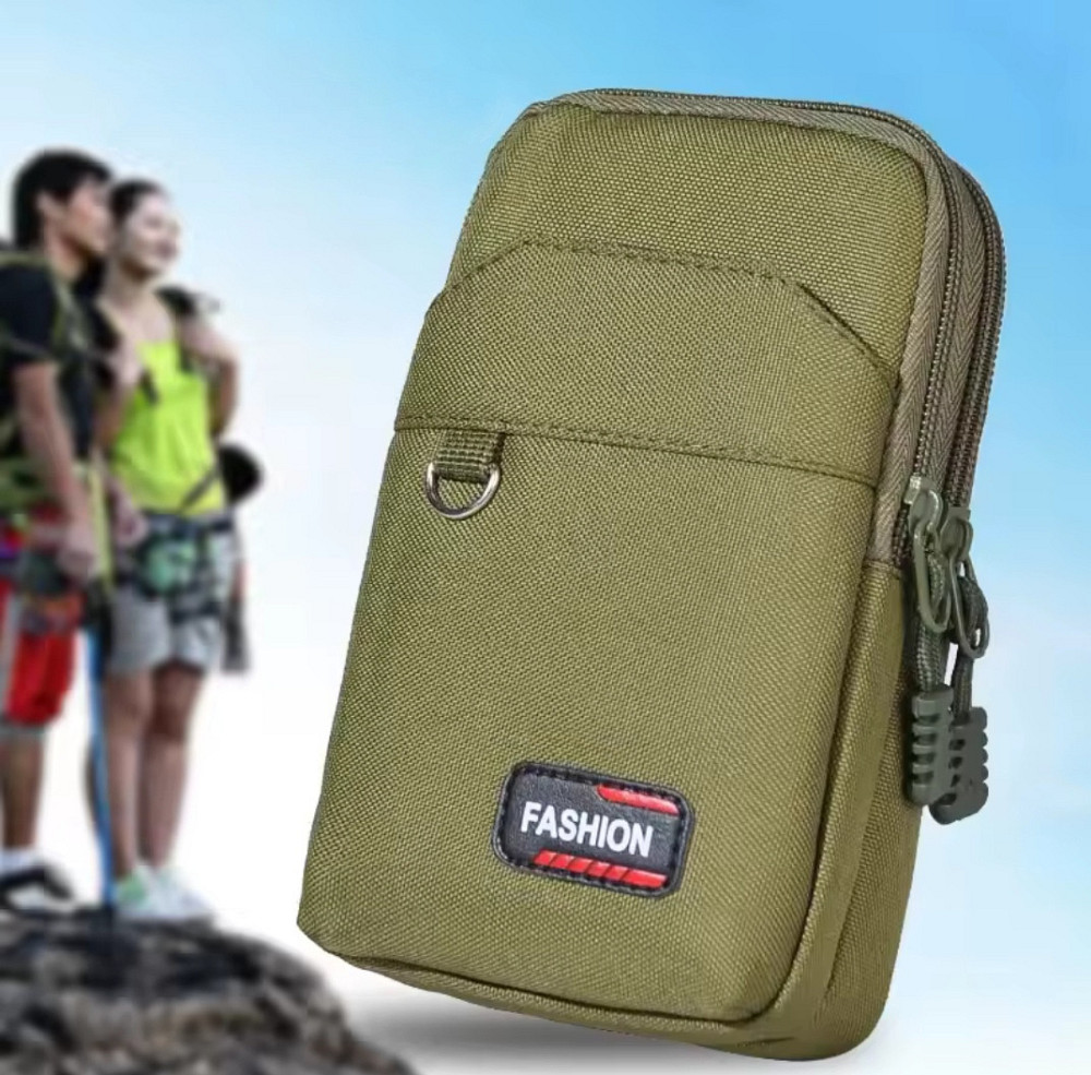 Сумка тактическая мужская поясная с карабином 3 кармана 17 на 11 см зеленый Киев - изображение 1