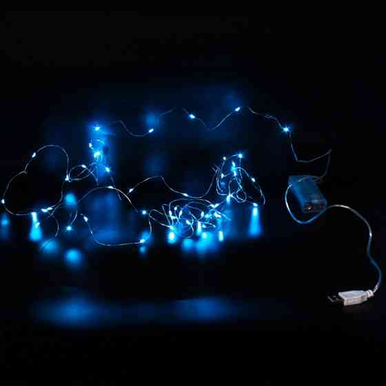 Xmas гирлянд 50 Led 5M (Copper) на медной проволоке (Капля росы) B BLUE работает от батареек+USB 774 Киев
