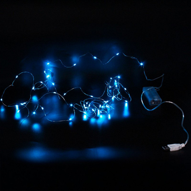 Xmas гірлянд 50 Led 5M (Copper) на мідному дроті (Крапля роси) B BLUE працює від батарейок+USB 7745 Київ - фото 1