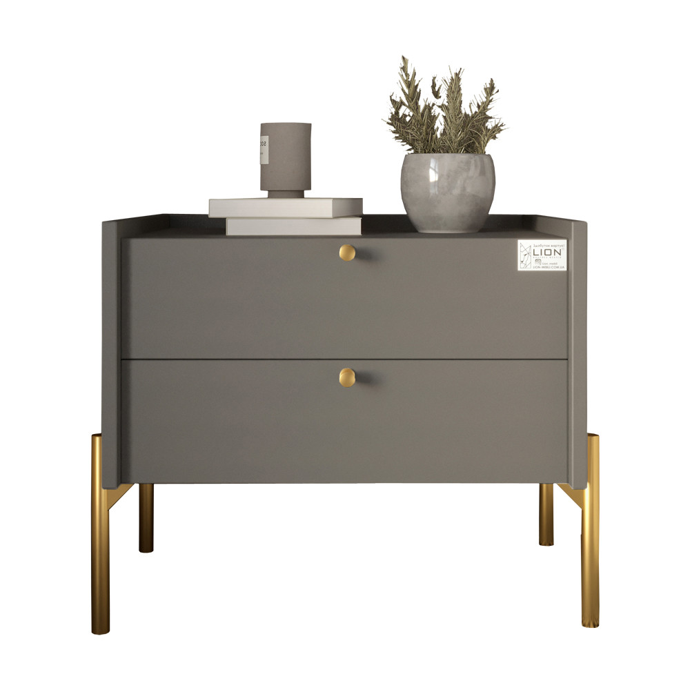 Тумба прикроватная LION Wood с двумя ящиками Антрацит (золотые ножки) (LION-041334) ТОП Днепр - изображение 2