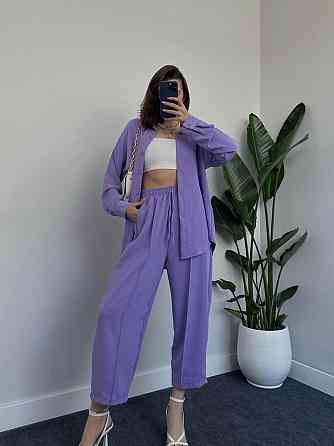 Жіночий легкий брючний костюм-двійка: сорочка та штани американський креп Лаванда, 44/46 Одеса