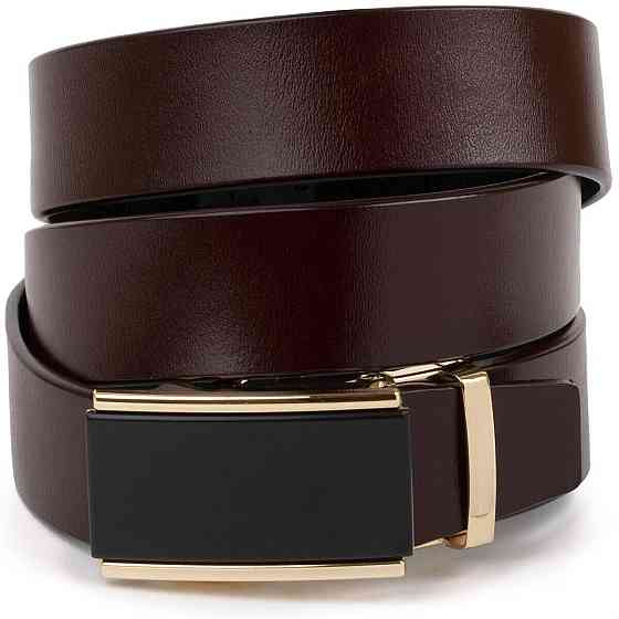 Ремінь чоловічий з золотистою прямокутною пряжкою Vintage 20260 Коричневий Київ