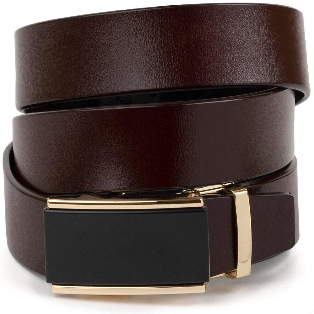 Ремінь чоловічий з золотистою прямокутною пряжкою Vintage 20260 Коричневий Київ - фото 1