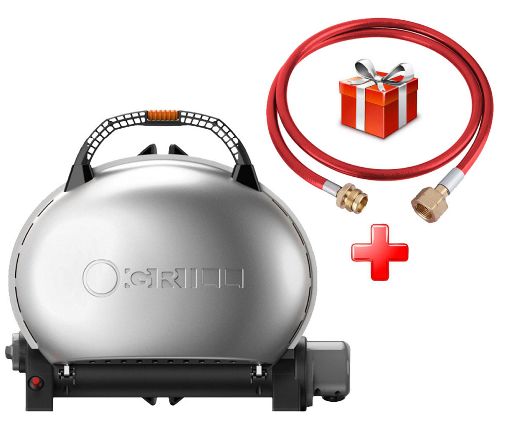 КОМПЛЕКТ Портативный переносной газовый гриль O-GRILL 500, серебро + шланг в подарок! Код: 013369 Ровно - изображение 1