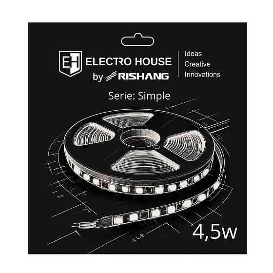 LED стрічка 4,5Вт 12В SMD2835 60 діодів, 540 Лм , теплий білий 3000K, серія Simple Electro House by Rishang Дніпро