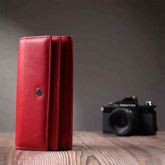 Вместительный женский кошелек с двумя клапанами из натуральной кожи ST Leather 22695 Красный Киев