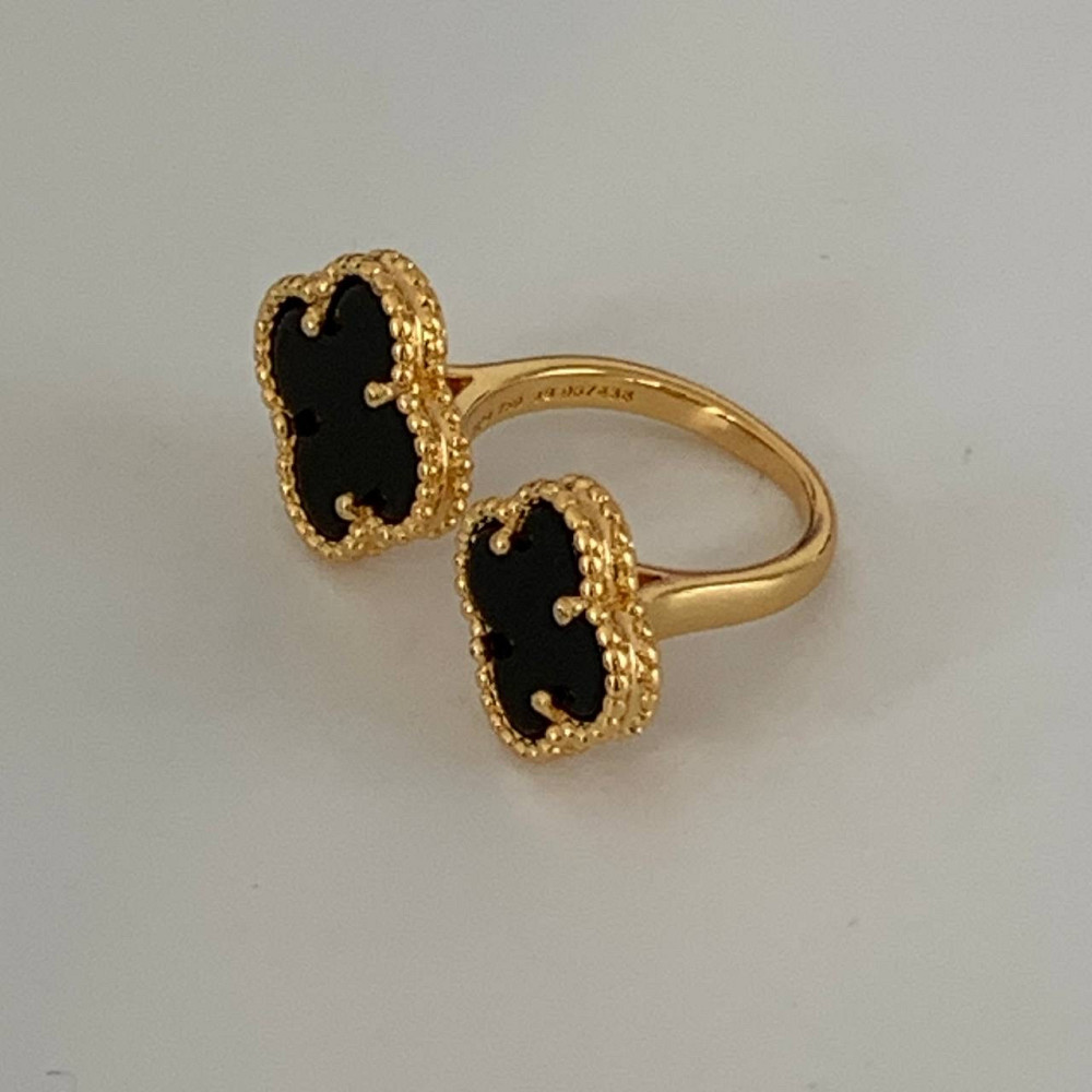 Кольцо Van Cleef позолота 18 К / кольцо клевер двойное черное в золоте Одесса - изображение 3