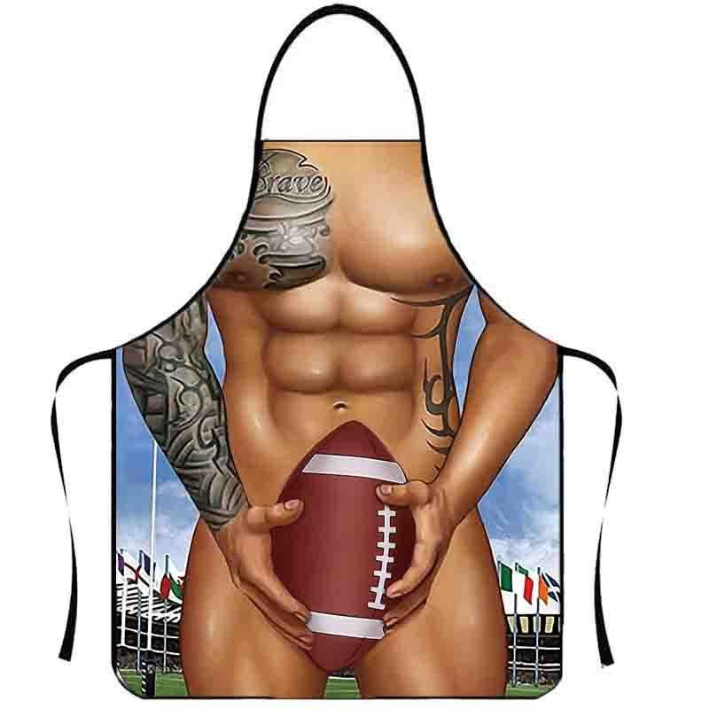 Фартук мужской с телом и прессом с мячом регби для кухни 75 на 60 см разноцветный Киев - изображение 2