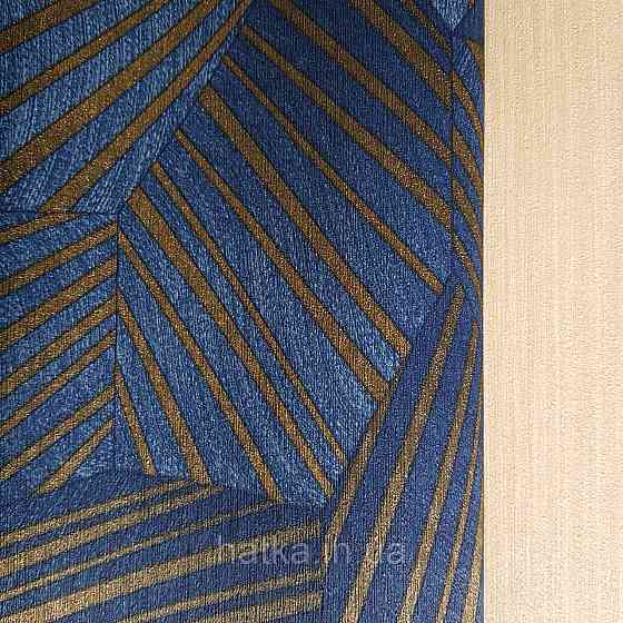Шпалери метрові вінілові на флізелін дизайнерські Erismann Elle геометрія абстракція смуги сині золотом 3д Київ
