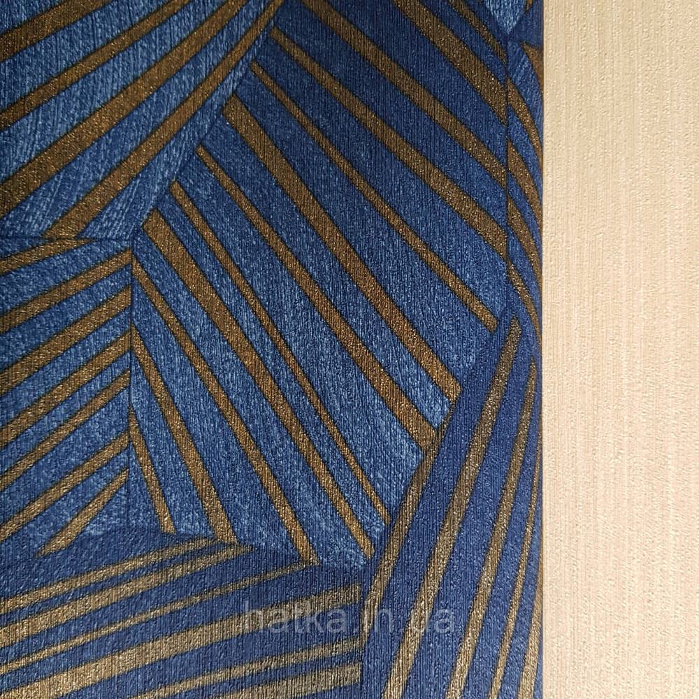 Шпалери метрові вінілові на флізелін дизайнерські Erismann Elle геометрія абстракція смуги сині золотом 3д Київ - фото 3