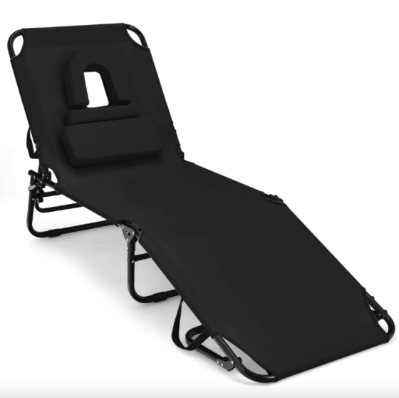 Шезлонг Costway Hanna розкладний з отвором для обличчя чорний Киев