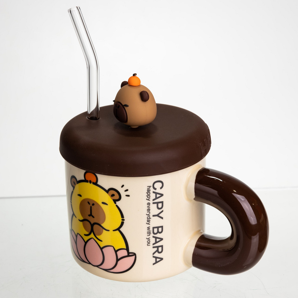 Кубок порцелянова з кришкою та трубочкою Капібара в лотосі 300 (мл) FM-27B Коломия - фото 4