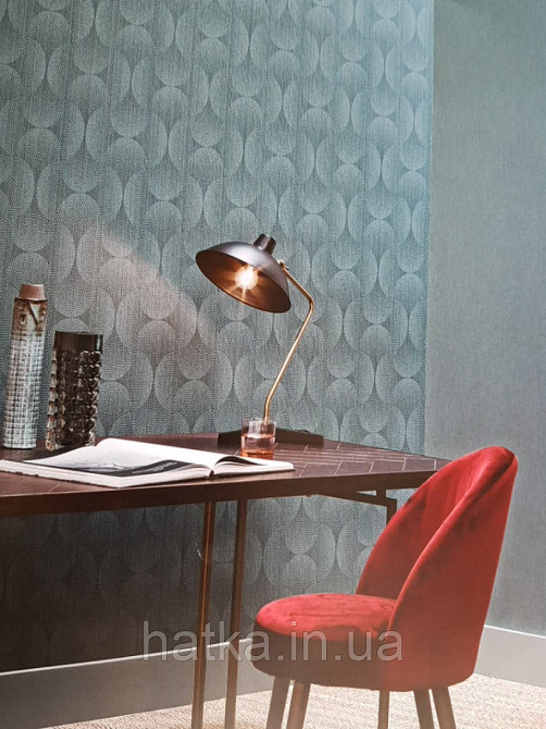 Шпалери вінілові на флізелін BN International 219744 Finesse геометрія коло півколо точки блакитні на синьому Київ - фото 1