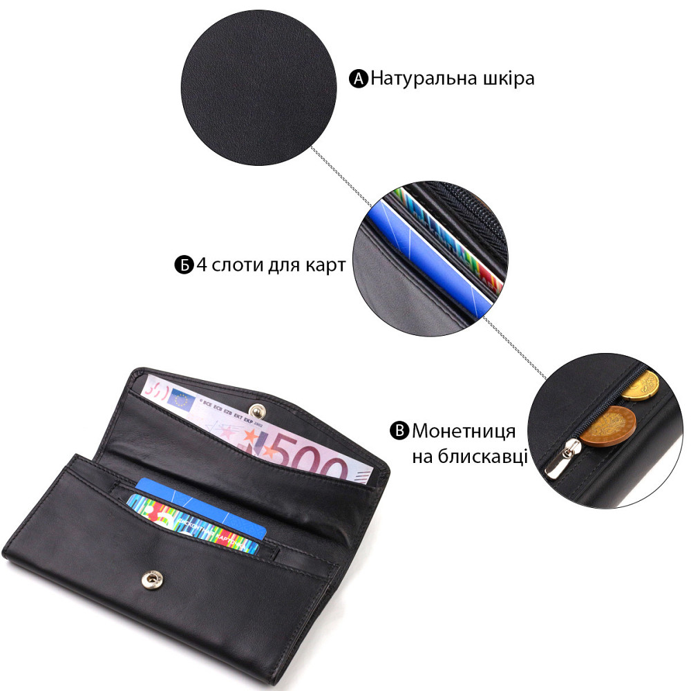Шикарный женский кошелек с удобным функционалом кожаный CANPELLINI 21724 Черный Киев - изображение 7