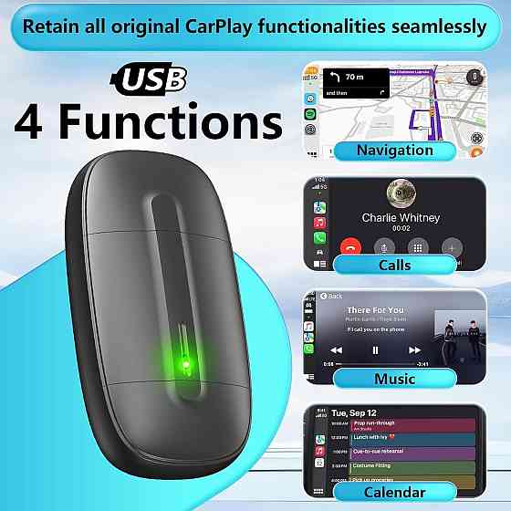 Беспроводной адаптер WCA-01 черный конвертер проводного CarPlay в беспроводной Android Auto 5GHz WiFi Киев