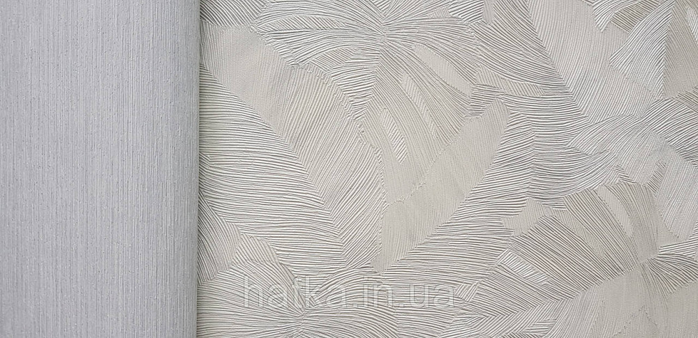 Шпалери вінілові на флізеліні Grandeco Time метрове листя монстери структурні світло-сірі сріблясті Київ - фото 3