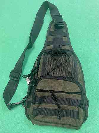 Мужская сумка тактическая через плечо 40 на21см 3 кармана спереди и 2 кармашки боковых хаки темно зеленый Киев