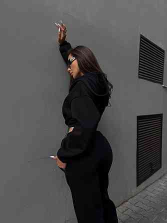 Утепленный женский костюм двойка в спортивном стиле трехнитка на флисе Черный, 46/48 Одесса