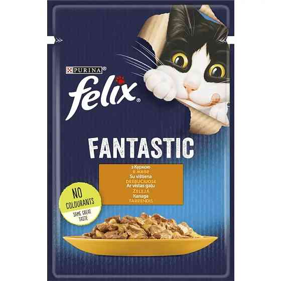 Влажный корм FELIX Fantastic для взрослых кошек, кусочки в желе, с курицей, 85 г Киев