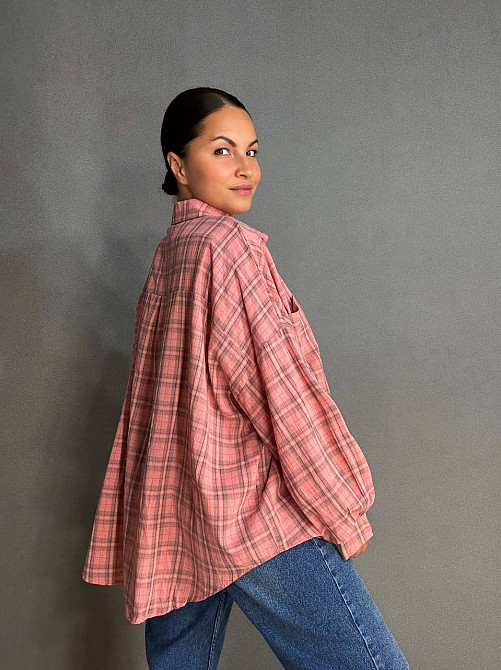 Сорочка жіноча A-N 7866 супероверсайз у клітинку широка, рожевий, one size Київ - фото 12