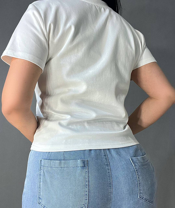 Футболка женская A-N 2632-32 надпись вышивка базовая по фигуре стандарт, белый, one size Киев - изображение 19