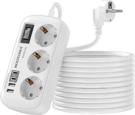 Подовжувач на 3 розетки, 2*USB, 2*Type C ROOTOMA 6188U Луцьк