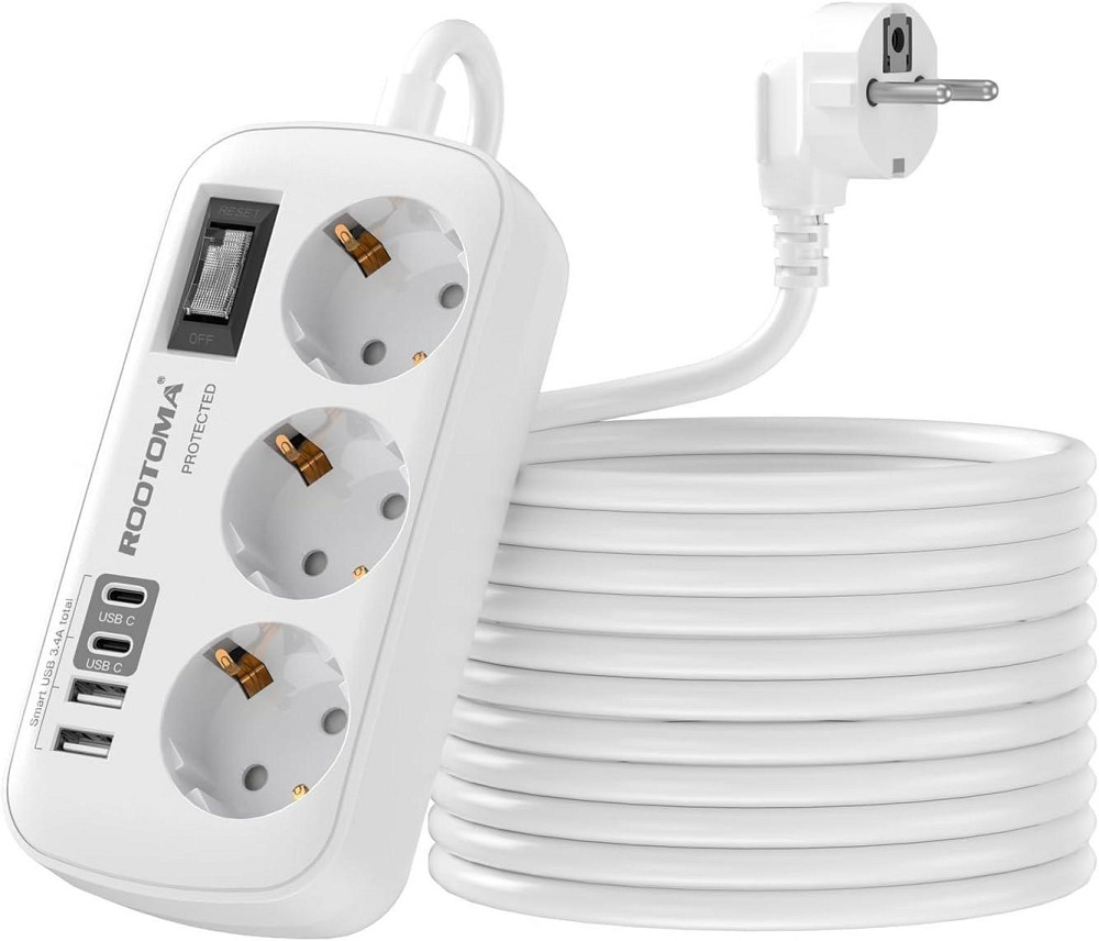 Подовжувач на 3 розетки, 2*USB, 2*Type C ROOTOMA 6188U Луцьк - фото 1