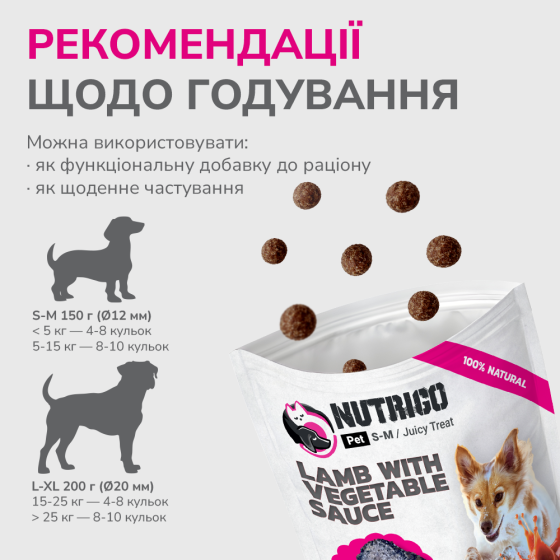 LK Baits Pet Nutrigo Treat Lamb Функціональні ласощі для собак з ягням та овочевим соусом (Ø 12 мм), 150 г Киев