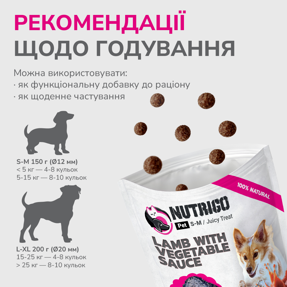 LK Baits Pet Nutrigo Treat Lamb Функціональні ласощі для собак з ягням та овочевим соусом (Ø 12 мм), 150 г Киев - изображение 6