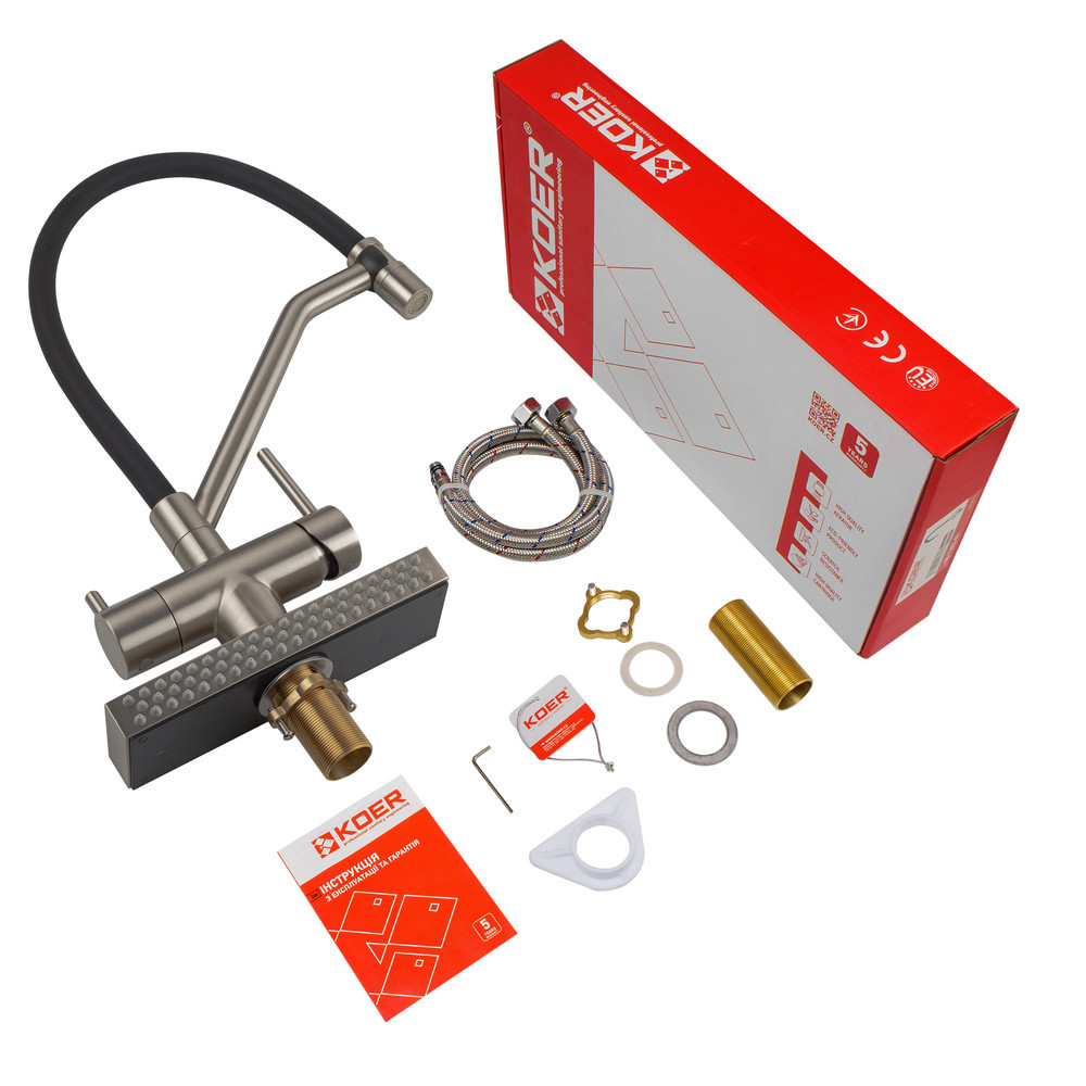 Кухонный смеситель Koer KB-74027-02 с функцией водопад и черным силиконовым изливом (KR5201) Харьков - изображение 2