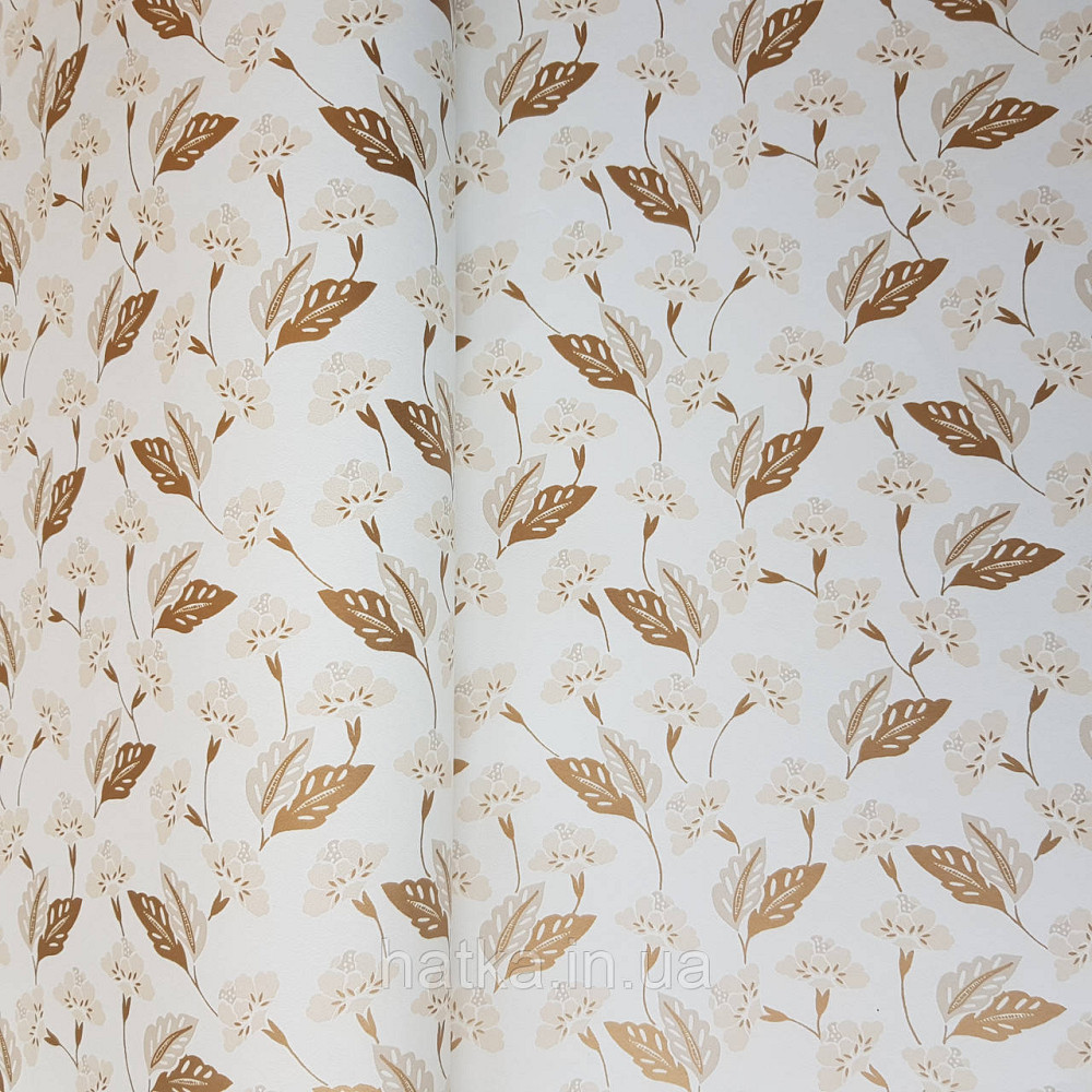 Шпалери вінілові на флізелін Caselio Mystery 0.53х10 м маленькі яскраві квіти листя бежеві золотисті на білому Київ - фото 1