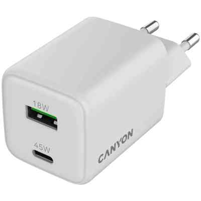 Зарядное устройство Canyon CU45AC GaN 45W 1xPD 1xQC EU White (CNS-CUW45AC) Винница