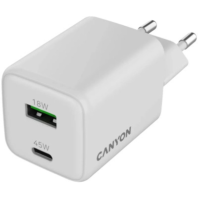 Зарядное устройство Canyon CU45AC GaN 45W 1xPD 1xQC EU White (CNS-CUW45AC) Винница - изображение 6