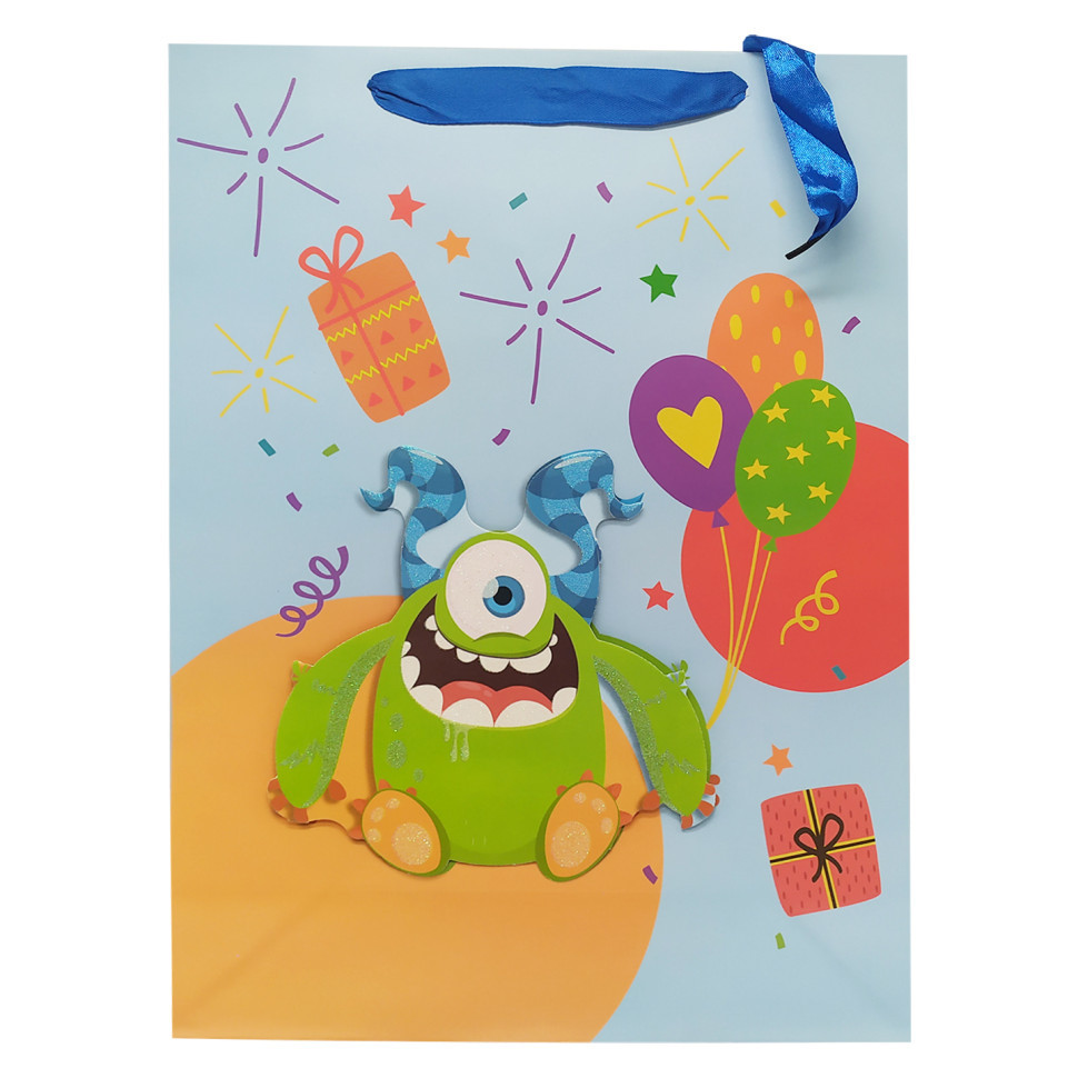 Подарунковий пакет "Монстрики" 2373L, 40 х 30 х 0,1 Синій Вінниця - фото 1