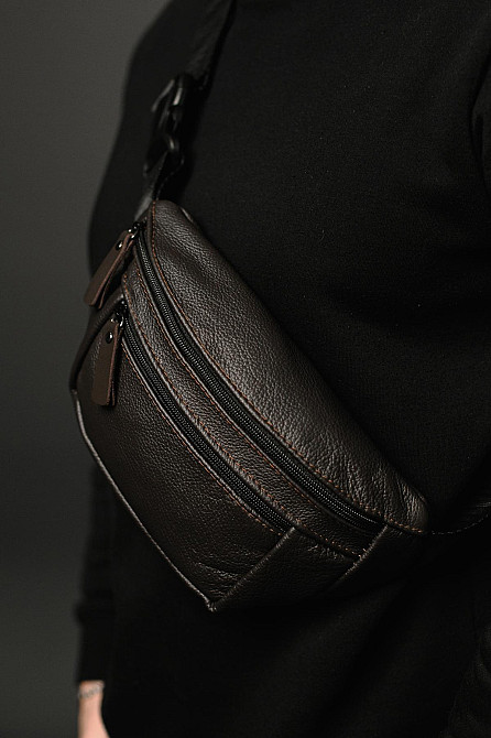 Чоловіча сумка-бананка на пояс з натуральної шкіри, коричнева SL032 (Коричнева) Суми - фото 2