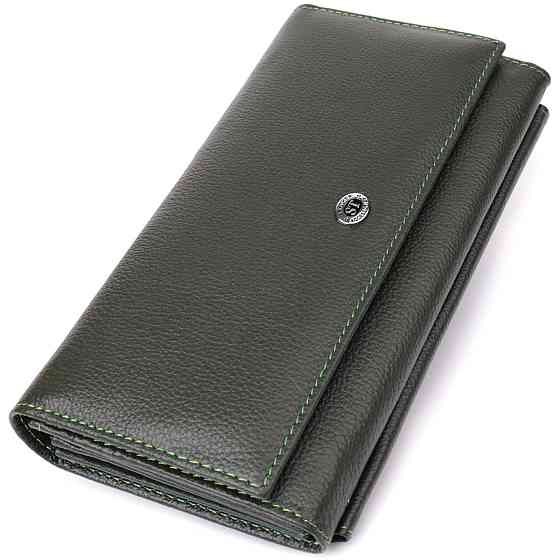 Горизонтальний гаманець з кишенею для телефону з натуральної шкіри Зелений (ST Leather) Київ