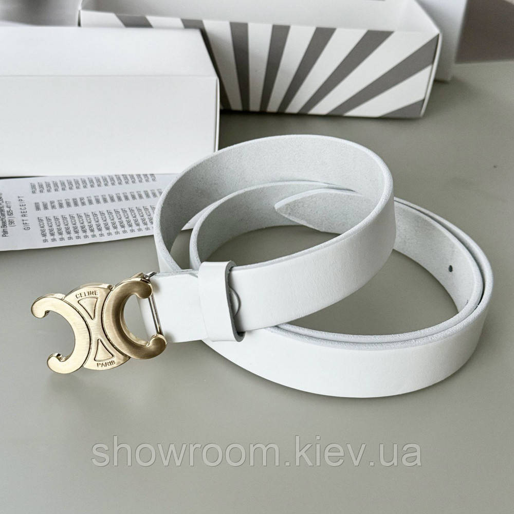 Женский белый кожаный ремень Celine gold (3 cм) Киев - изображение 3
