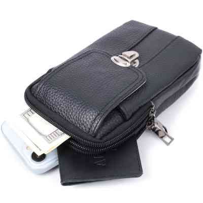 Сумка Vintage На пояс из натуральной кожи Черная (22736) Винница