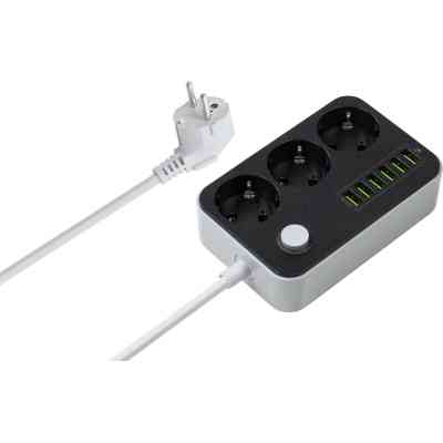 Мережевий фільтр живлення ColorWay CW-CHЕ36B, 3 розетки/6USB Black 1.8M (CW-CHE36B) Вінниця