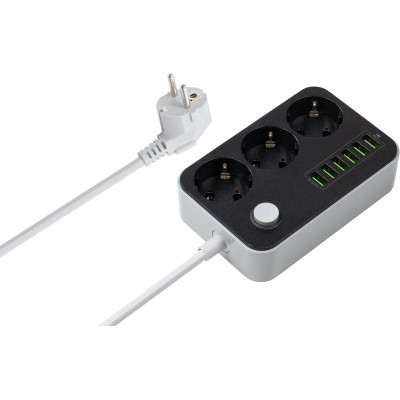 Мережевий фільтр живлення ColorWay CW-CHЕ36B, 3 розетки/6USB Black 1.8M (CW-CHE36B) Вінниця - фото 1
