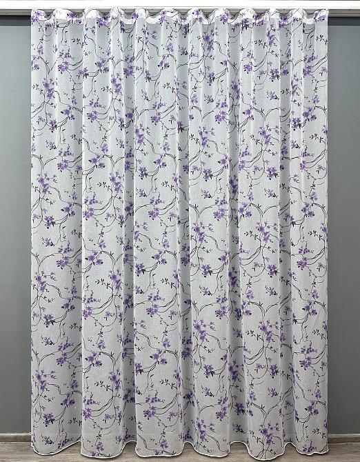 Тюль VR-Textil 1324т Flora Батист Білий з фіолетово-чорним принтом 300х270 см (42-0027) Київ - фото 2